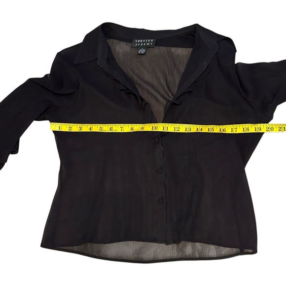 Vintage silk sheer Whimsigoth Ruffles Spenser Jeremy Black V Neck Blouse 8 M - Picture 12 of 13